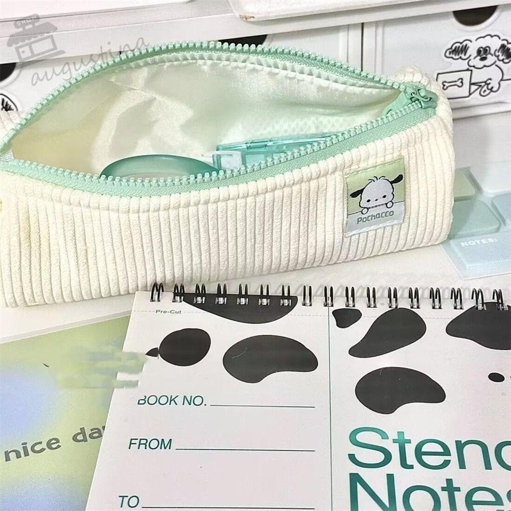 Túi Đựng Bút Bằng Nhung Kẻ Có Khóa Kéo In Hình Melody Pochacco Dành Cho Học Sinh