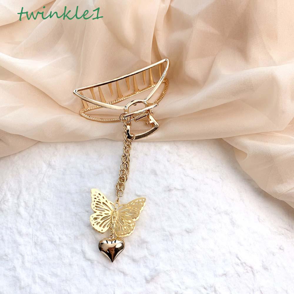 Kẹp Tóc Bướm Trái Tim Tua Rua Rỗng Lấp Lánh Cổ Điển Cho Nữ