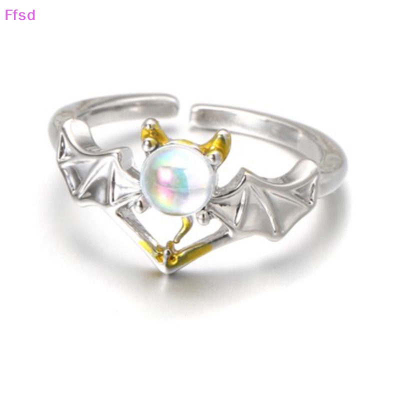 {Ffsd} Nhẫn Cặp Đôi Cánh Thiên Thần Đính Đá Mặt Trăng Tinh Xảo Thời Trang Gothic Tinh Tế Có Thể Điều Chỉnh Trang Sức Tiệc Tùng * Bán Chạy