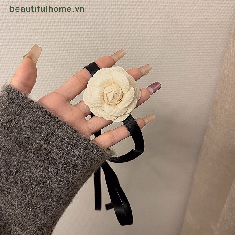 Vòng Cổ Choker Họa Tiết Hoa Trắng Thắt Nơ Xinh Xắn Cho Nữ
