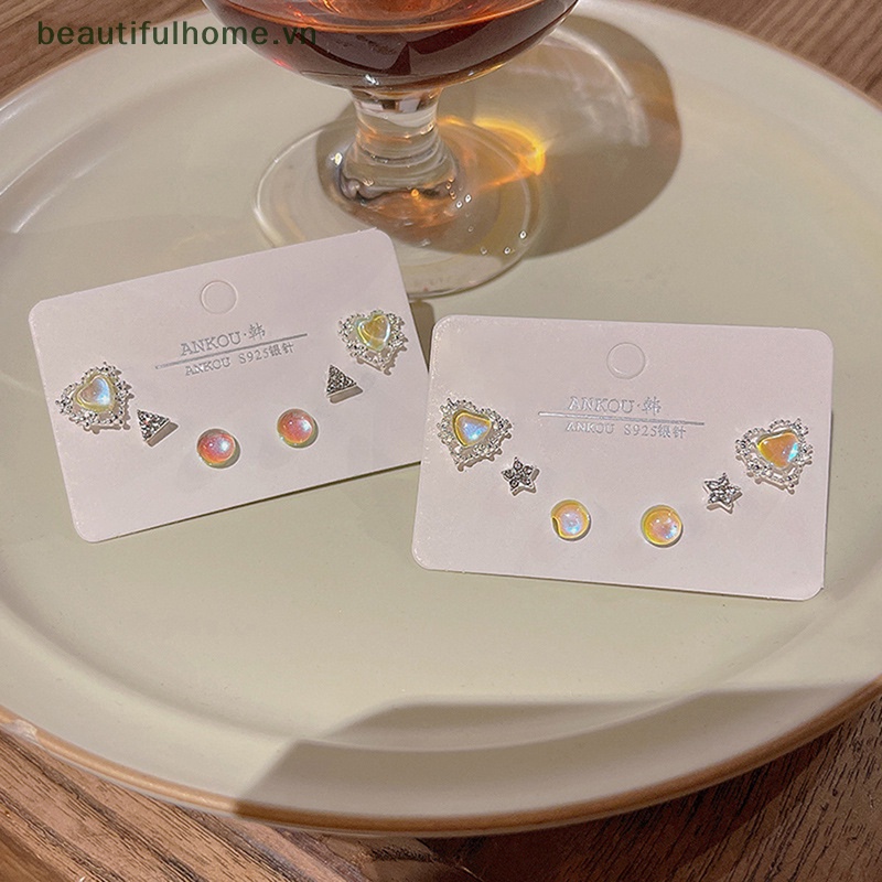 Set 3 Đôi Bông Tai Hình Trái Tim / Ngôi Sao / Ngọc Trai Thời Trang Cho Nữ