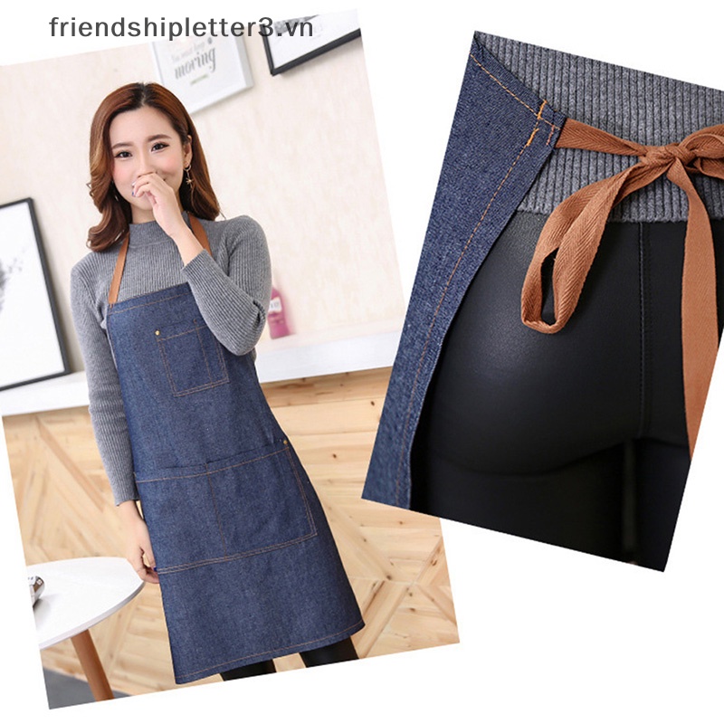 / / Mới / / Tạp Dề Denim Màu Xanh Dương Có Túi Cho Đầu Bếp Nhà Hàng