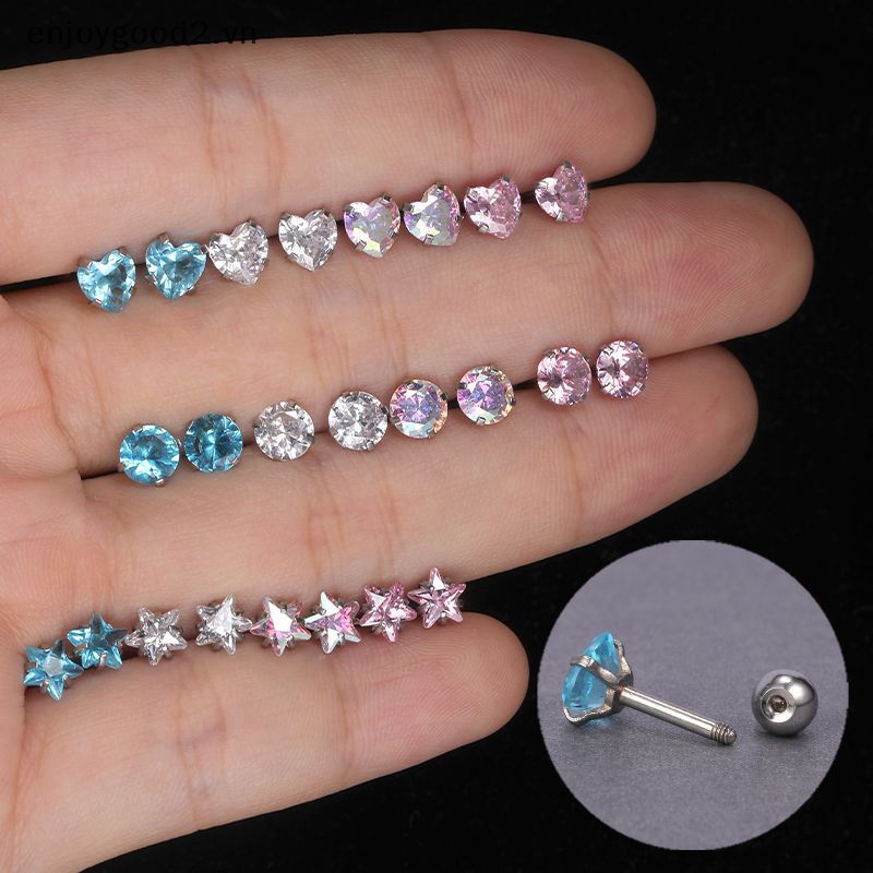 1 Đôi Khuyên Tai Đính Đá Zircon Đơn Giản Bằng Thép Không Gỉ Thời Trang Dự Tiệc Cho Nữ