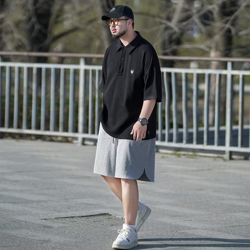 Áo polo Đen Tay Ngắn Dáng Rộng Có Size Lớn M-8XL Dành Cho Nam Giới