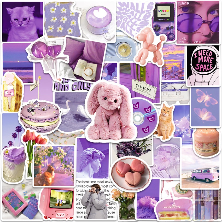 Bộ 100 Cái ❉ Ins Nhãn Dán Nghệ Thuật Trẻ Trung Dòng A Green &amp; Tím ❉ Sticker Dán Tường Chống Thấm Nước Họa Tiết Doodle Hợp Thời Trang