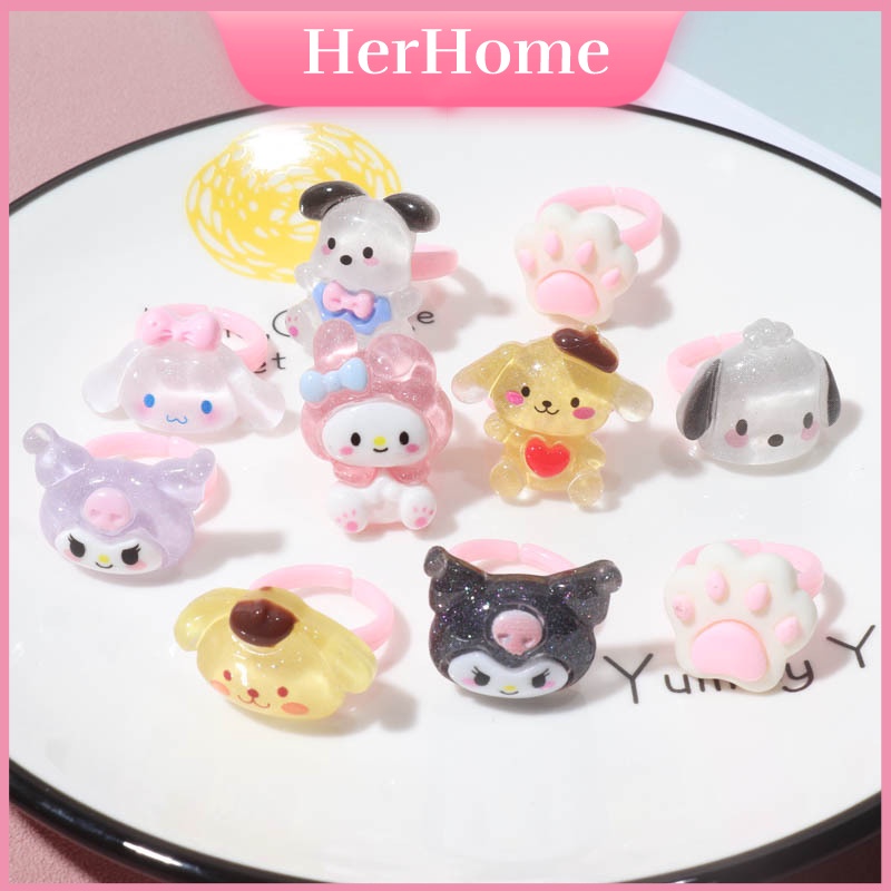 SANRIO Bộ 2 Nhẫn Hở Hình kuromi cinnamoroll melody Dễ Thương Cho Bé h0016
