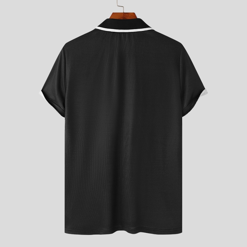 Áo Thun Tay Ngắn Cổ Bẻ Ghép Nối Màu Sắc Phong Cách Hàn Quốc