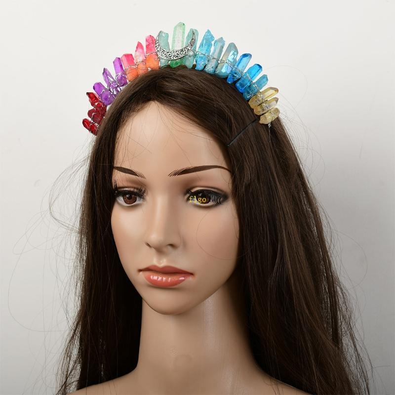 Flgo Băng Đô Cài Tóc Đính Pha Lê Nhiều Màu Hình Mặt Trăng Dành Cho Tiệc Cưới Đính Hôn