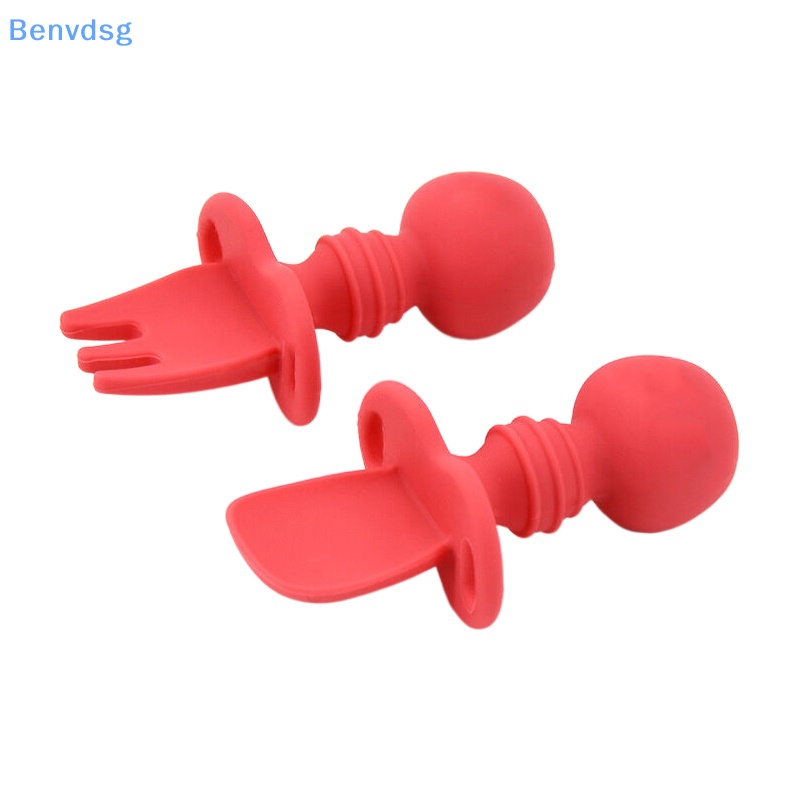 Bộ Muỗng Nĩa Bằng Silicon Mềm Tay Cầm Ngắn Dành Cho Bé Tập Ăn