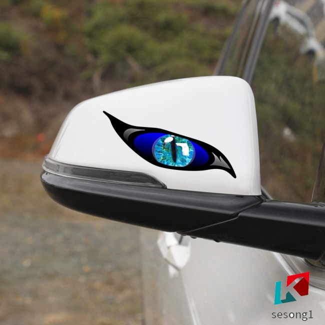 Bộ 2 Miếng Dán pvc Hình Mắt Quỷ Chống Nắng Chống Nước 13cm * 5cm Trang Trí Gương Chiếu Hậu Xe Hơi