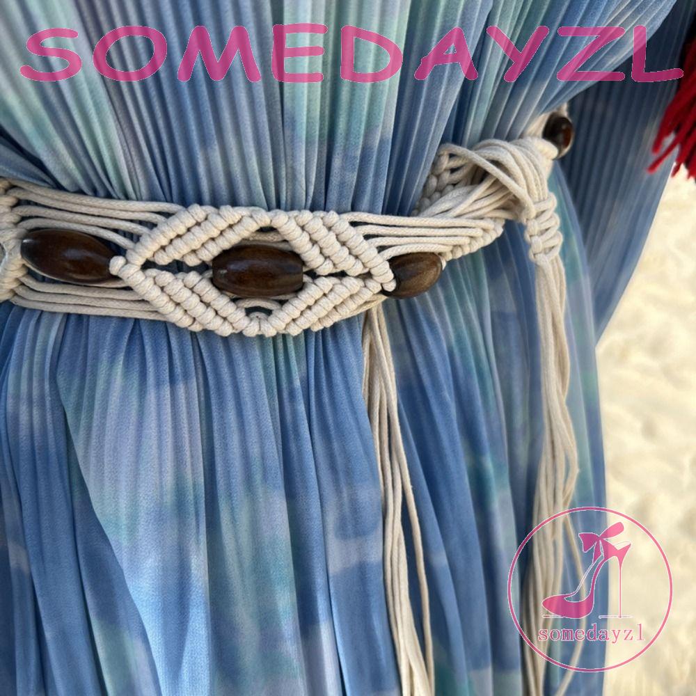 Thắt Lưng Bện Dây Xỏ Hạt Gỗ Phong Cách Dân Tộc Cổ Điển DIY Cho Nữ