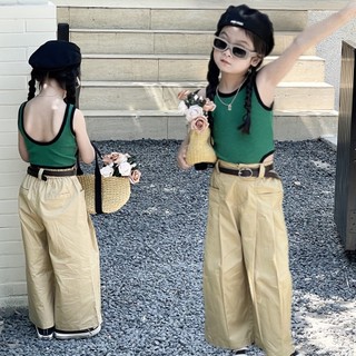 Bé gái ins dây xanh camisole bé gái thiết kế mùa hè niche áo vest không tay hot quần áo bé gái áo vest trẻ em