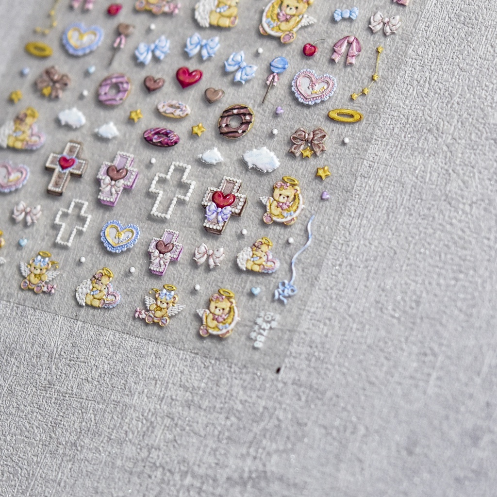 Miếng Dán Trang Trí Móng Tay Dập Nổi Hình Thiên Thần Đám Mây Dễ Thương Kiểu Nhật Bản