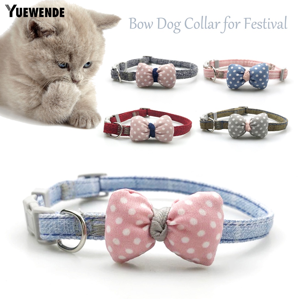 Vòng Cổ Thoáng Khí Không Phai Họa Tiết Kẻ Sọc Đính Nơ Cho Thú Cưng YQ.E