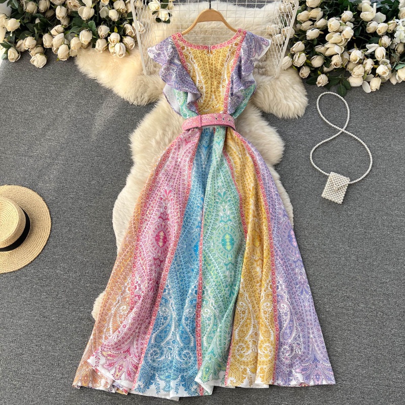 Đầm Maxi Cổ Chữ V Dáng Chữ A Phong Cách Vintage Thời Trang Mùa Hè Dành Cho Nữ