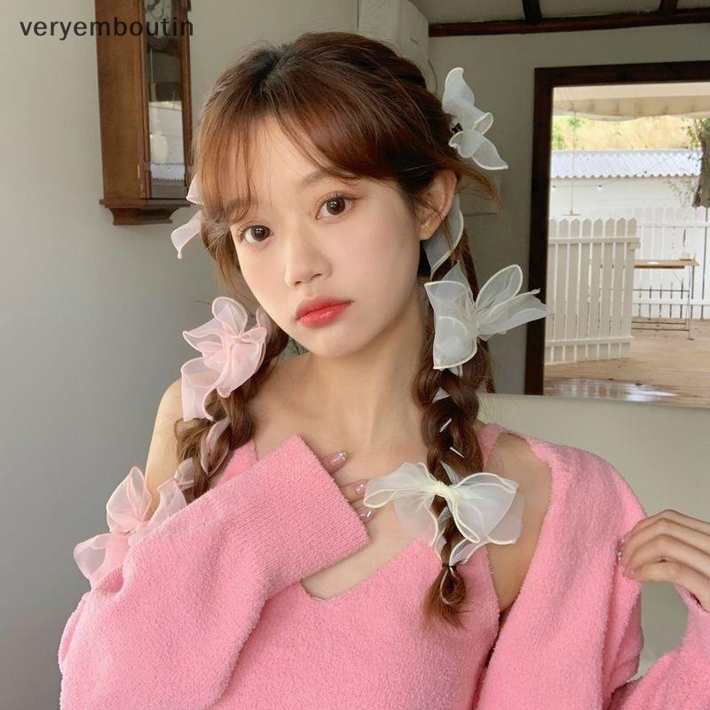 Kẹp Tóc Nơ Lưới Màu Trơn Ngọt Ngào Cho Nữ