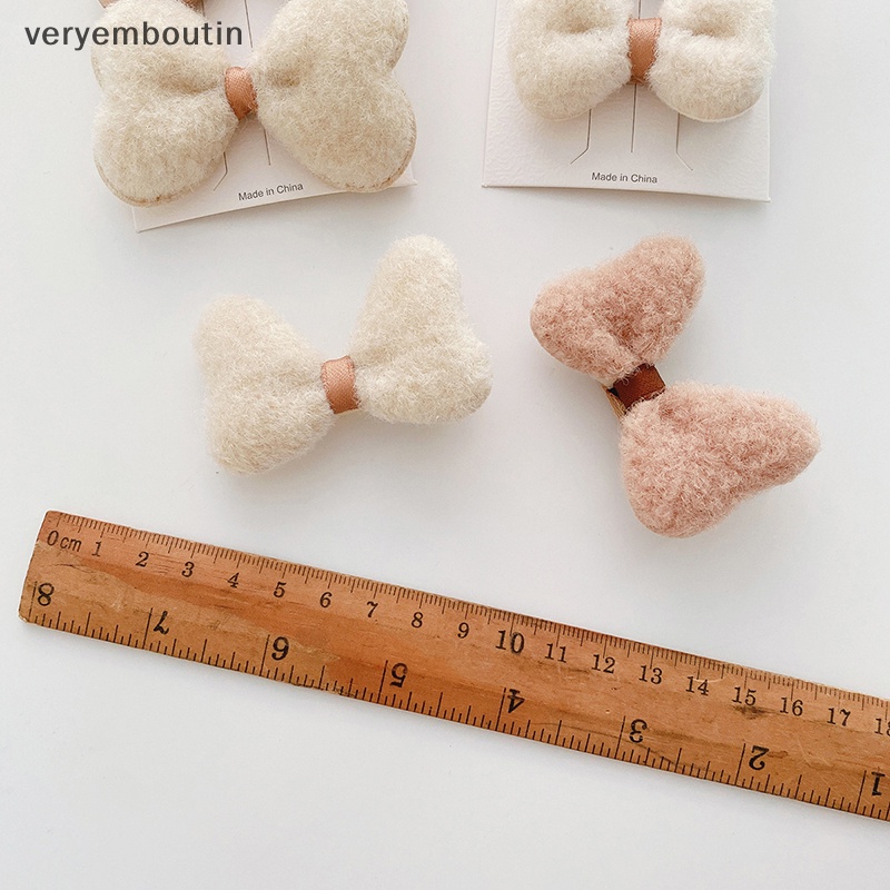 Bộ 2 Kẹp Tóc Vải Lông Mềm Đính Nơ Xinh Xắn Cho Bé Gái