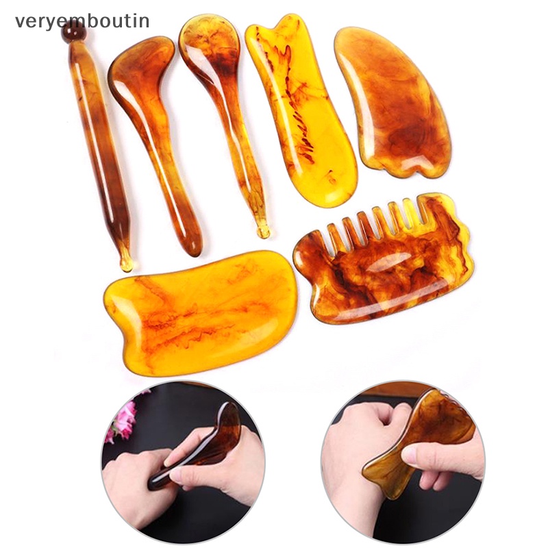 Bộ Dụng Cụ Mát Xa Gua Sha Bằng Nhựa Resin Màu Hổ Phách Chăm Sóc Sức Khỏe
