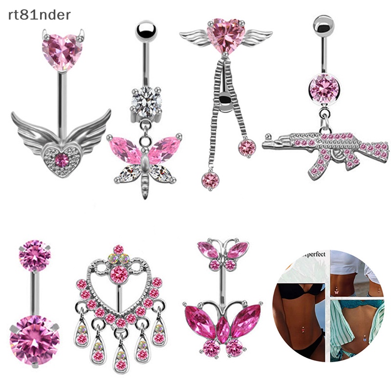 Rt Khuyên Rốn Bằng Thép Không Gỉ Hình Trái Tim / Bướm Màu Hồng Thời Trang Cho Nữ n