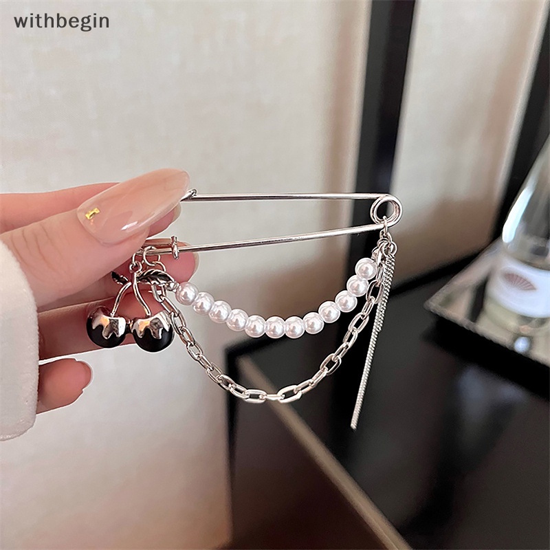 Ghim Cài Áo Màu Bạc Phối Tua Rua Và Hạt Ngọc Trai Đen Phong Cách Punk Gothic Harajuku Đường Phố Cho Nam Và Nữ