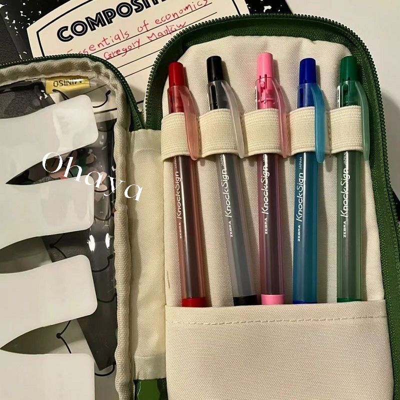 Túi Đựng Bút Bằng Vải Bạt Hai Lớp Sức Chứa Lớn Có Khóa Kéo In Họa Tiết Cỏ Dễ Thương