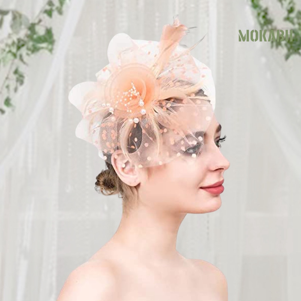 Mũ Lưới Đính Hoa Và Lông Vũ Trang Trí Tóc Cho Cô Dâu