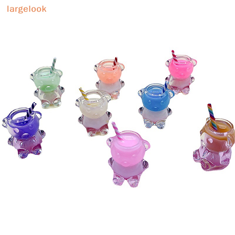 Set 2 Ly Trà Sữa Mini Hình Gấu Dạ Quang Dễ Thương Dùng Trang Trí Xe Hơi