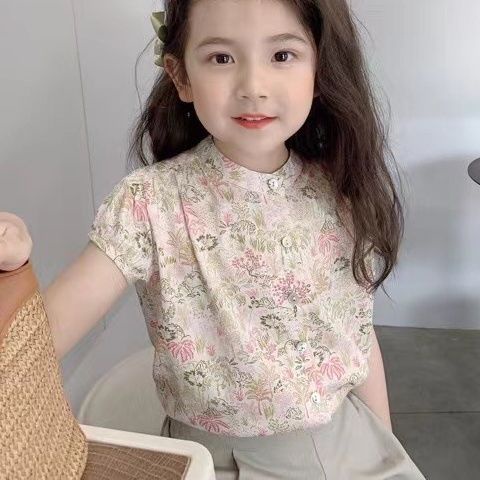 Bộ Áo Thun Tay Ngắn Và Quần Ngắn In Hoa Phong Cách Hàn Quốc Dễ Thương Thời Trang Mùa Hè Cho Bé Gái