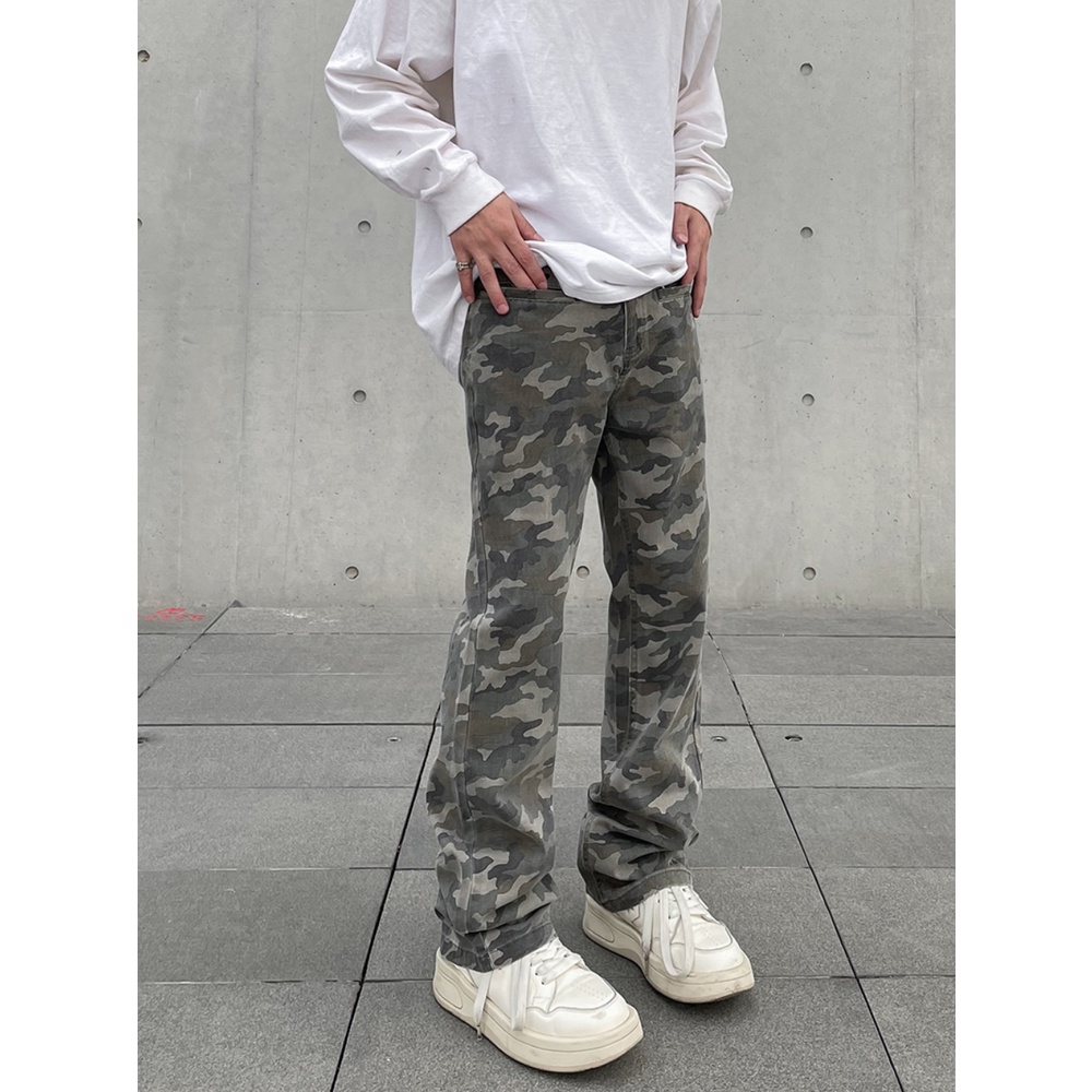 Quần Jean Họa Tiết Rằn Ri Dáng Suông Cá Tính Phong Cách Retro Mỹ Cho Nam