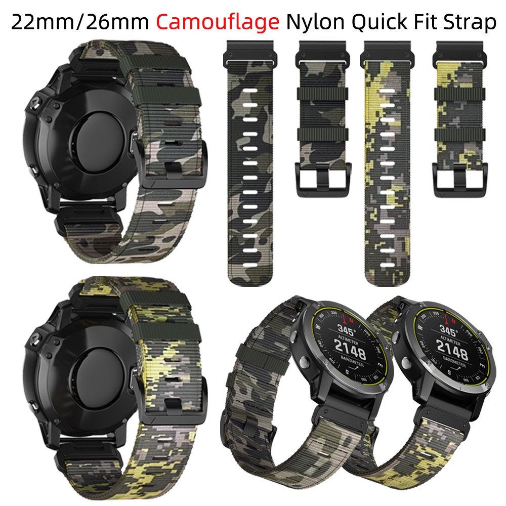 Dây Đeo Nylon 26mm 22mm Họa Tiết Rằn Ri Thay Thế Cho Garmin Fenix 7 7X 6 6X Pro 5 5X Plus 3 3HR 2 Marq Epix Gen2 Pro 47mm 51mm