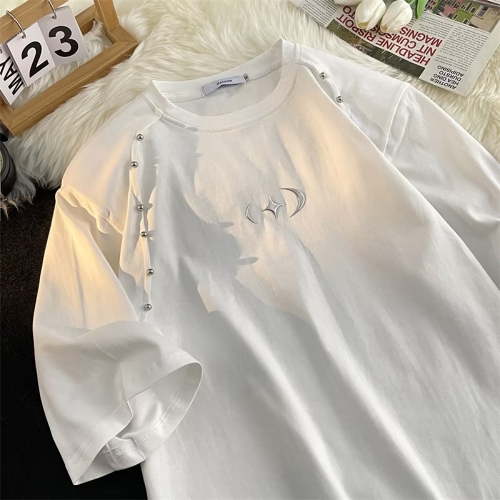 Akiyama Style / Niche Áo Thun Nam Tay Ngắn Đính Đinh Tán Kim Loại Cao Cấp Thời Trang Mùa Hè