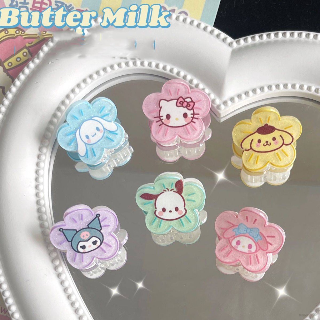 SANRIO Kẹp Tóc Đính Hoa Và Banh Lông Dễ Thương Cho Nữ