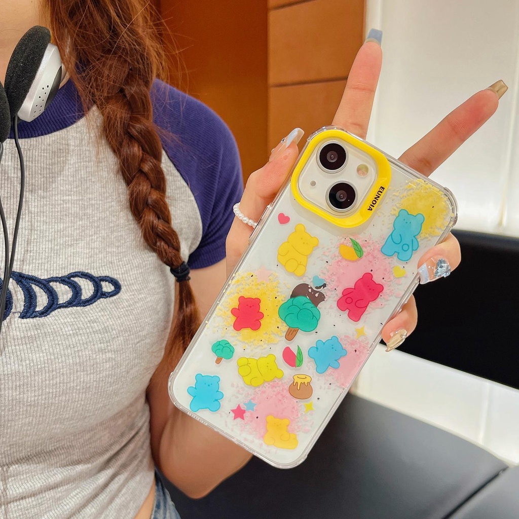 Ốp Điện Thoại TPU Mềm Trong Suốt Họa Tiết Gấu Hoạt Hình Hai Mặt Cho iPhone 14 13 12 11 Pro Max