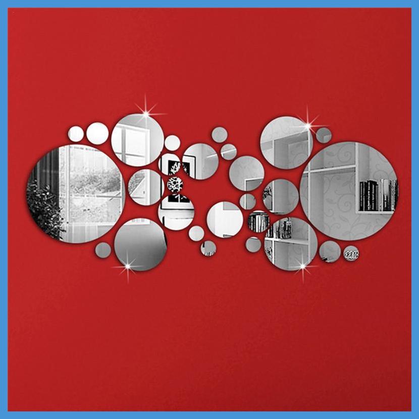 Bộ Đề Can Acrylic Tráng Gương Hình Tròn Màu Vàng / Bạc Dùng Để Trang Trí Tường DIY