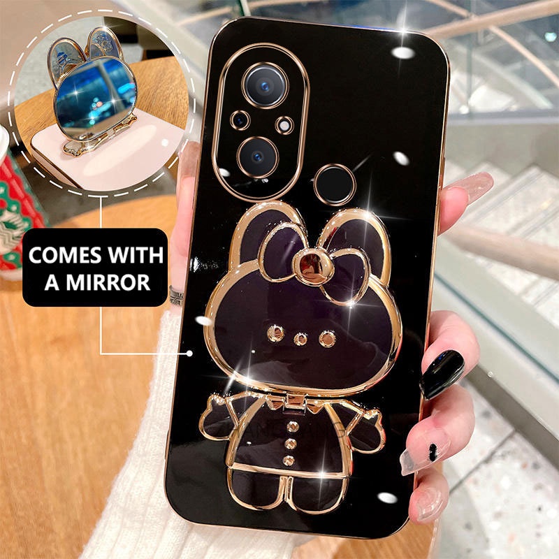Ốp lưng Redmi 12c Ốp Điện Thoại Mạ Điện Hình Thỏ 3D Có Giá Đỡ Xoay 360° Độ Ốp Điện Thoại silicone Tự mang gương