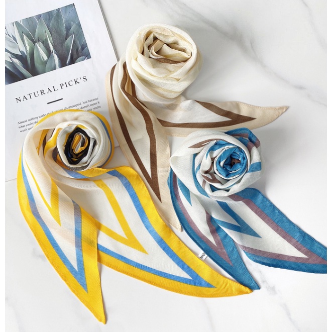 Khăn Choàng Cổ Bằng Lụa Mỏng Họa Tiết Hình Học Đính Kim Cương Giả Thời Trang Mùa Hè Phong Cách Hàn Quốc Cho Nữ