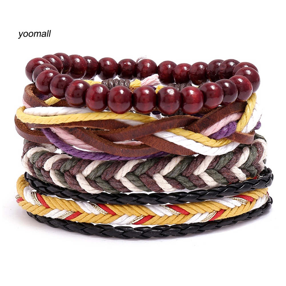 Set 4 Vòng Tay Bện Dây Giả Da Thời Trang Cho Nam