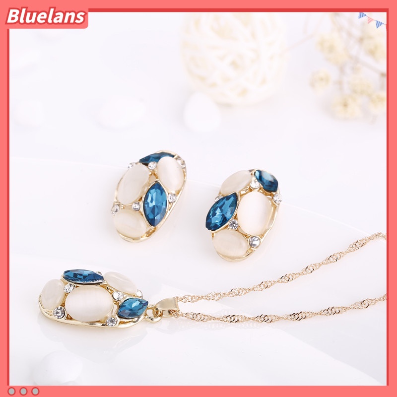 [BLS] Bộ Trang Sức Gồm Vòng cổ, Bông Tai, Đá Opal Hình Oval