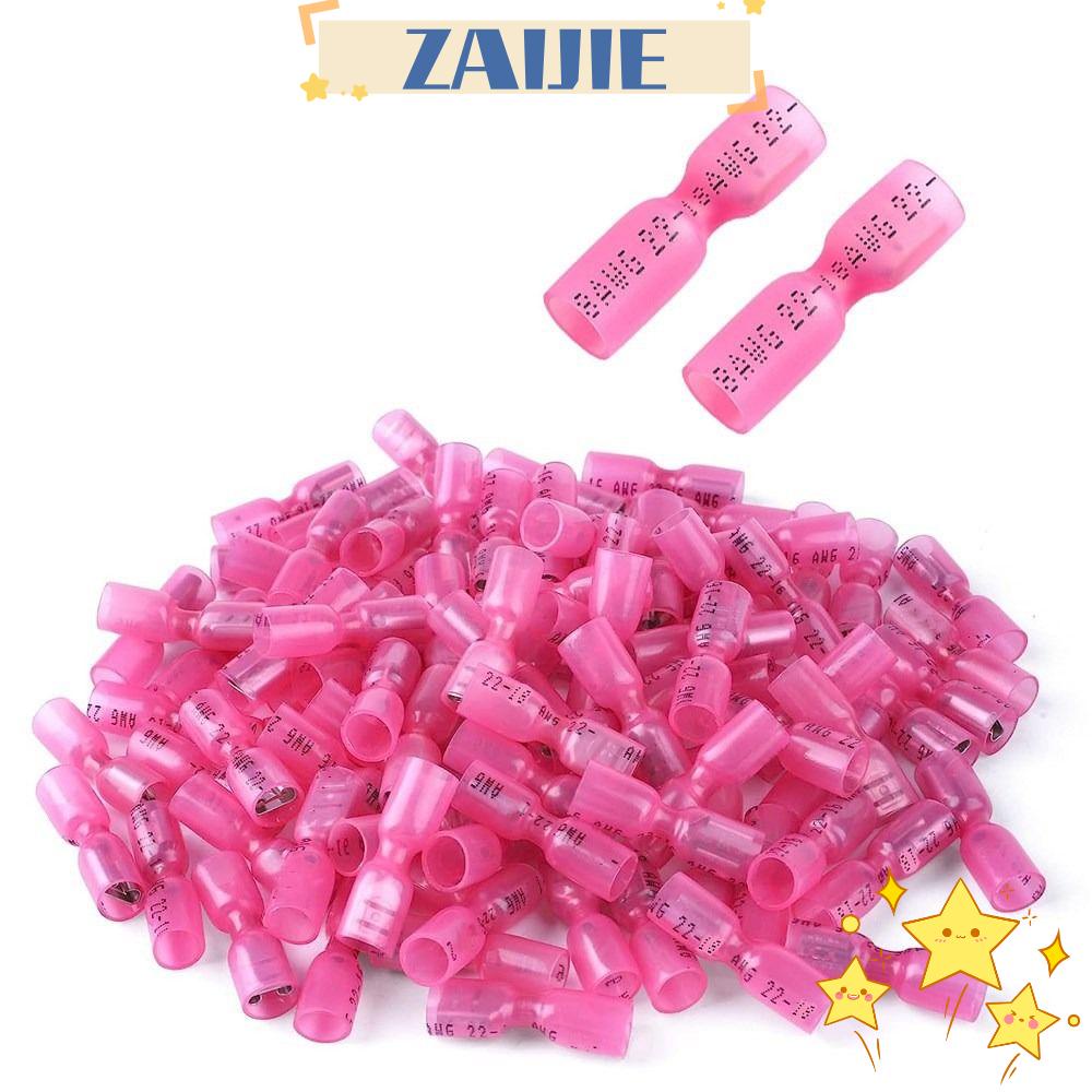 ZAIJIE24 Set 24 100 Đầu Nối Dây Điện 22-18 AWG Bằng Nilon Cách Nhiệt Chống Nước Màu Đỏ Cho Xe Hơi