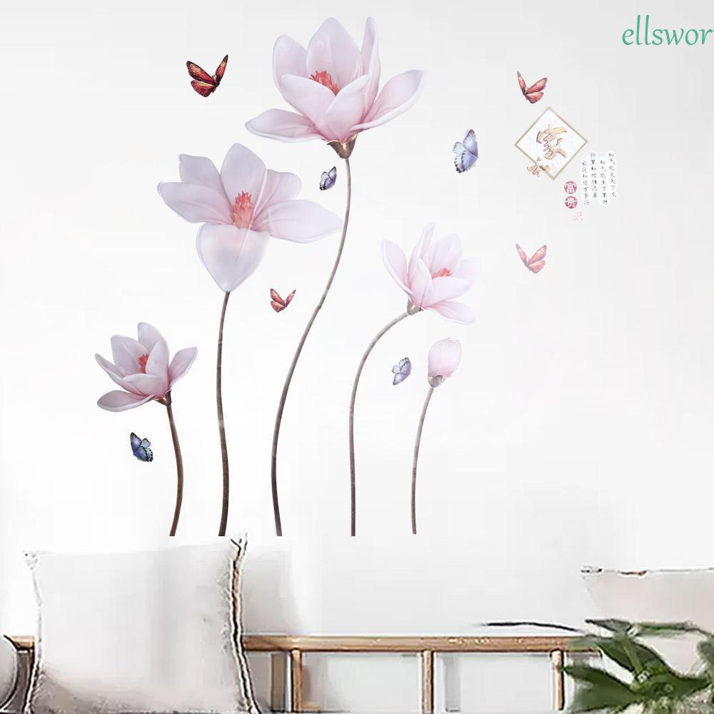 ELLSWORTH Đề Can PVC Chống Thấm Nước Họa Tiết Bướm Và Hoa Sáng Tạo Dùng Để Trang Trí Phòng Khách