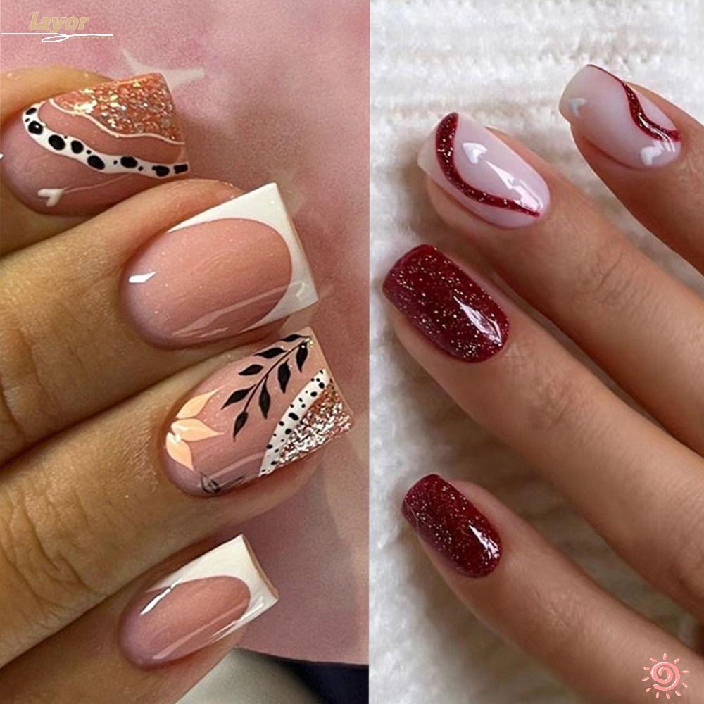 LAY Bộ 24 Móng Tay Giả Có Thể Tháo Rời Được Viền Trắng Edge