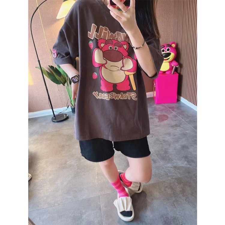 Áo croptop Nữ Áo Thun Nữ Ngắn Tay Dáng Rộng In Họa Tiết Gấu Hoạt Hình Thời Trang Mùa Hè 2023 Cho Nữ