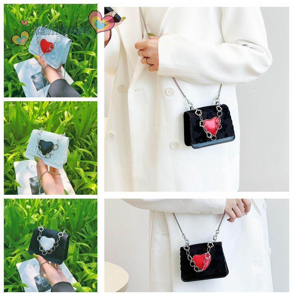 Túi Đeo Chéo Mini Hình Vuông Màu Tương Phản Kèm Dây Đeo Sợi Xích Hình Trái Tim Thời Trang Cho Nữ
