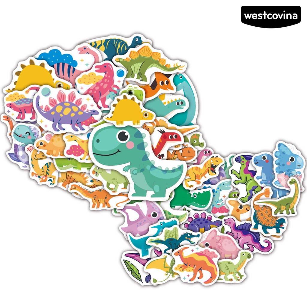 [WSTN]✎Bộ 50 Miếng Dán Trang Trí Hình Khủng Long Hoạt Hình Dễ Thương Bằng PVC Chống Thấm Nước DIY