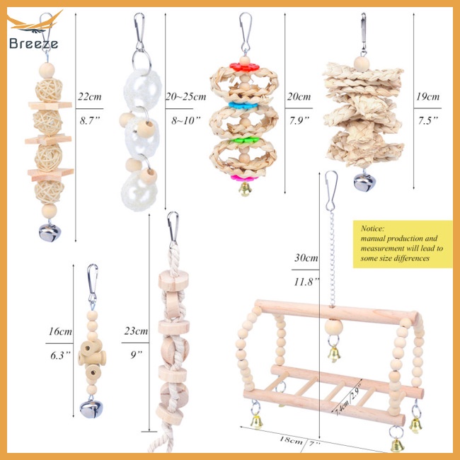 Bộ Đồ Chơi Đứng Bằng Gỗ Tự Nhiên Có Chuông Treo Lồng Chim Vẹt