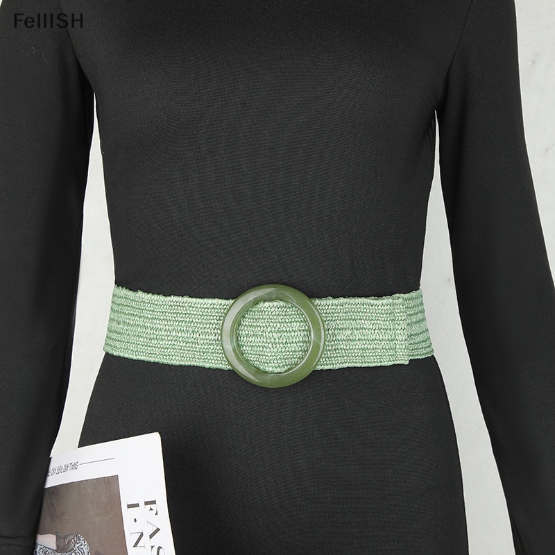 1 Thắt Lưng Bện Sợi Rơm Mỏng Mặt Tròn / Vuông Phong Cách Vintage 439br