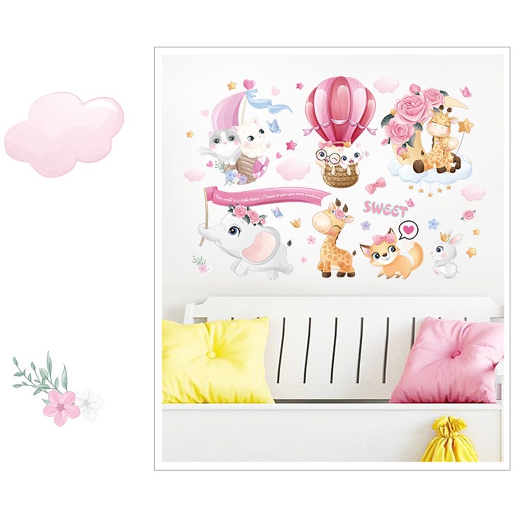 1 Set Sticker Dán Tường Họa Tiết Bong Bóng Động Vật Hoạt Hình Bằng PVC Trang Trí Phòng Bé