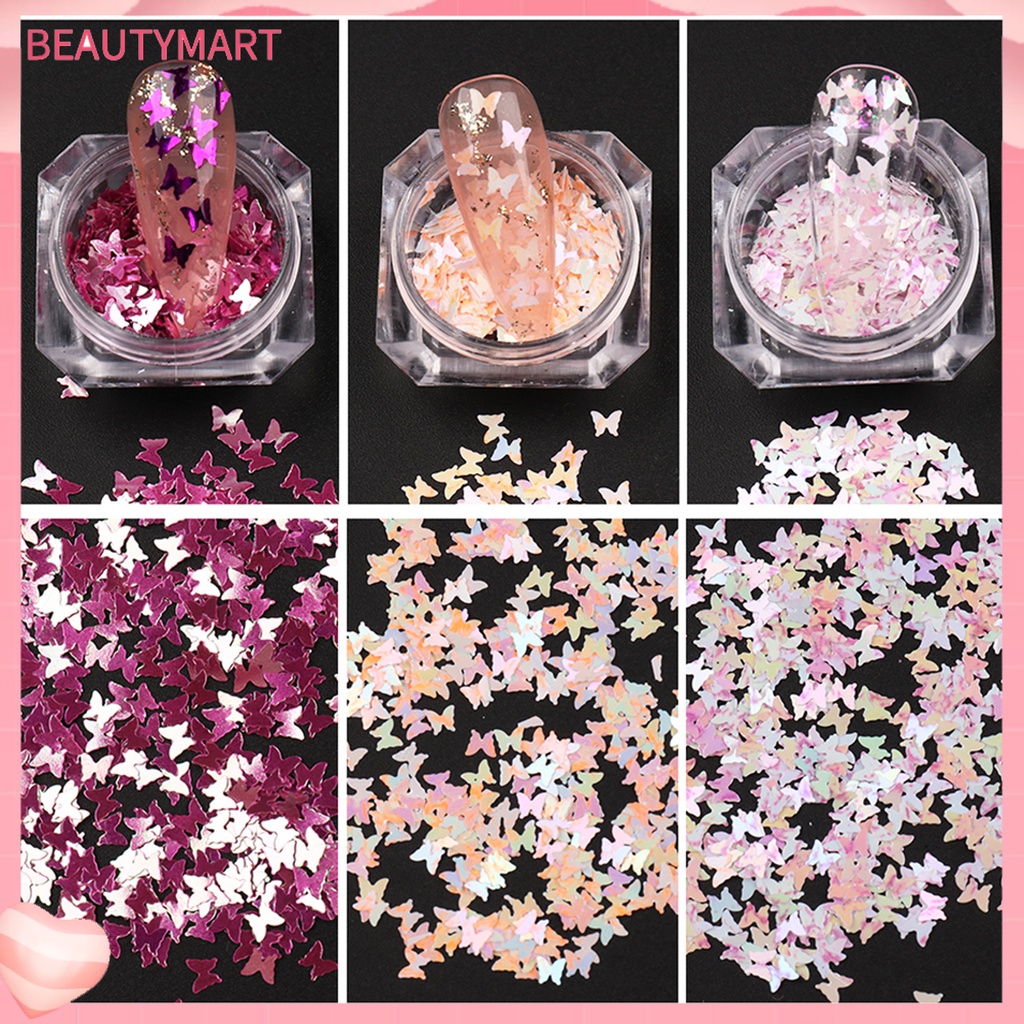 Set 6 Hộp Sequin Hình Bướm Lấp Lánh Trang Trí Móng Nghệ Thuật Cho Nữ