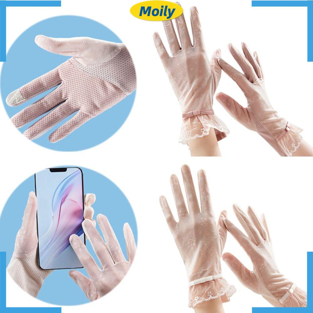 MOILYVN Găng Tay Lái Xe Chống Tia UV Chống Trượt Phối Ren Xinh Xắn Cho Nữ