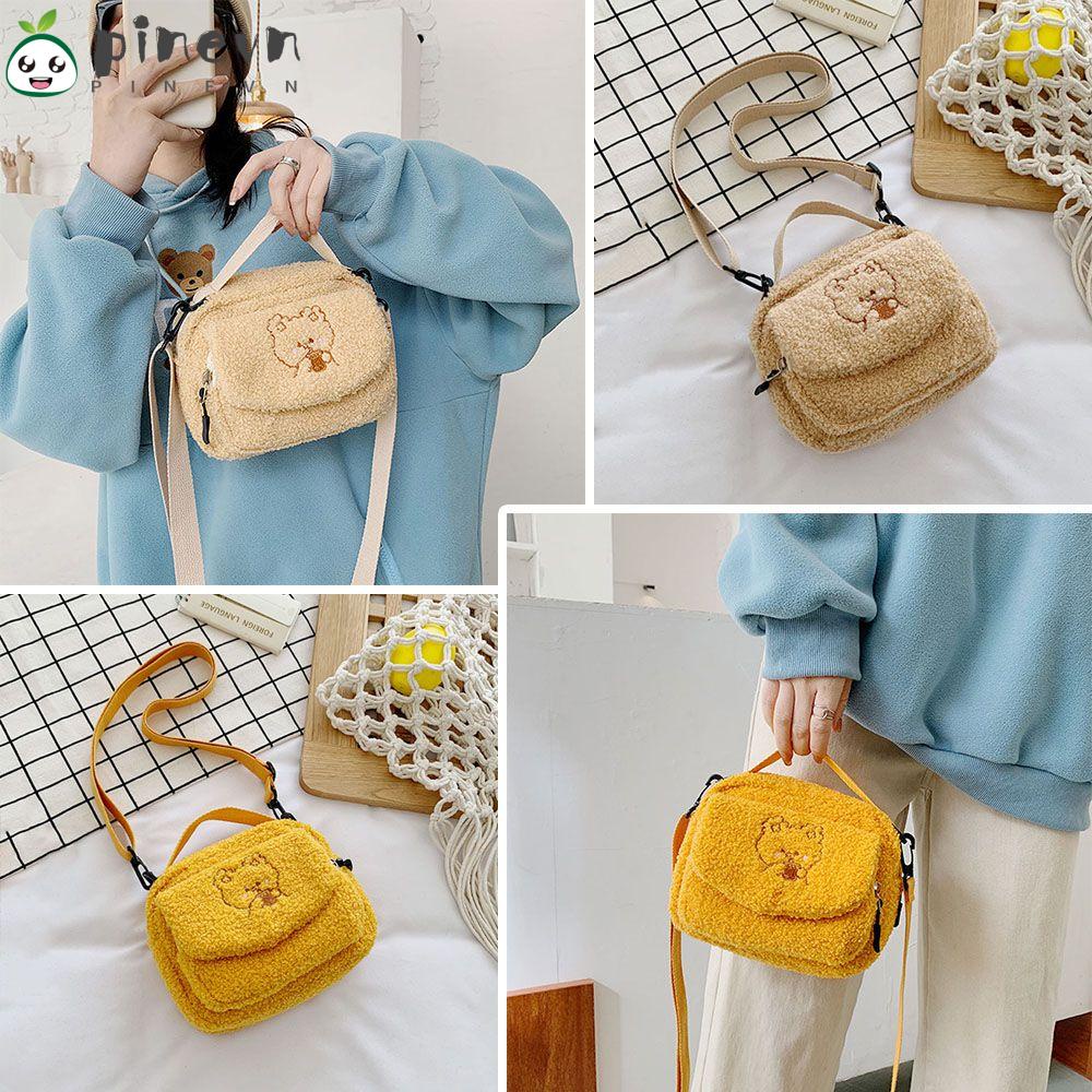 PINEVN Túi Tote Đeo Vai Đựng Điện Thoại Phối Lông Dễ Thương Cho Nữ